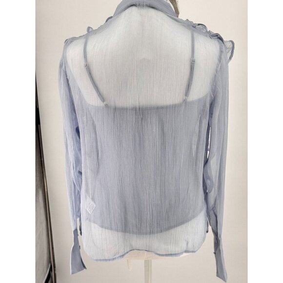 NWT J. Crew 100% Cupro Sheer Ruffle Front Blouse Size 00 Light Blue OP $79.99 - Picture 3 of 11